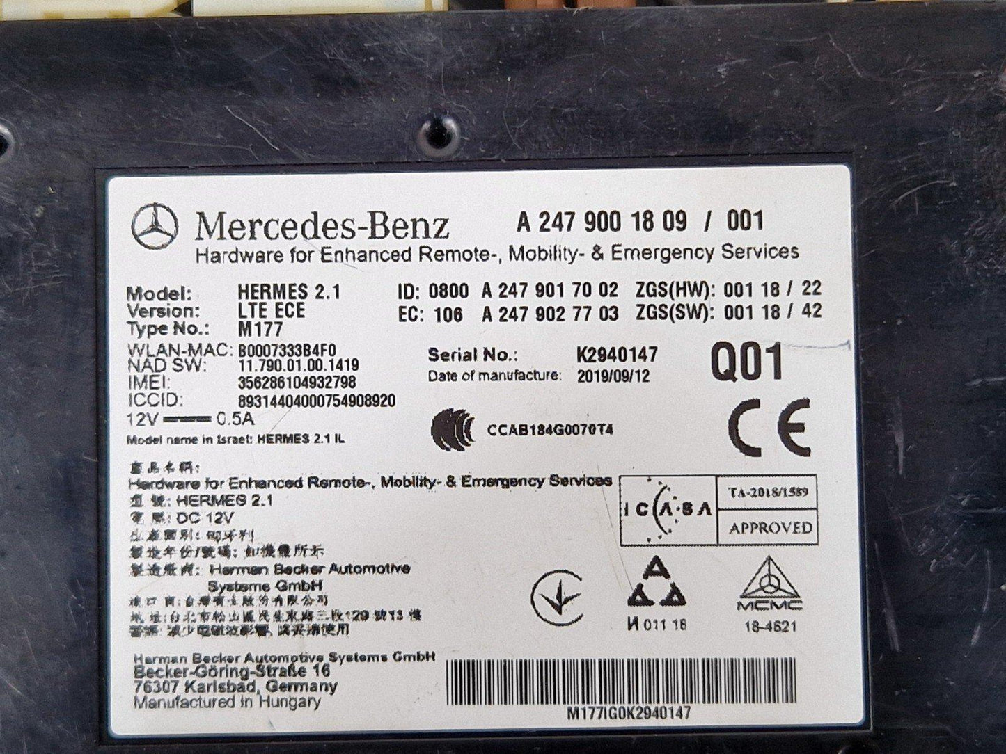 18-ON MERCEDES SPRINTER W907 W910 MULTIMEDIA CONTROL MODULE ECU OEM A2479001809