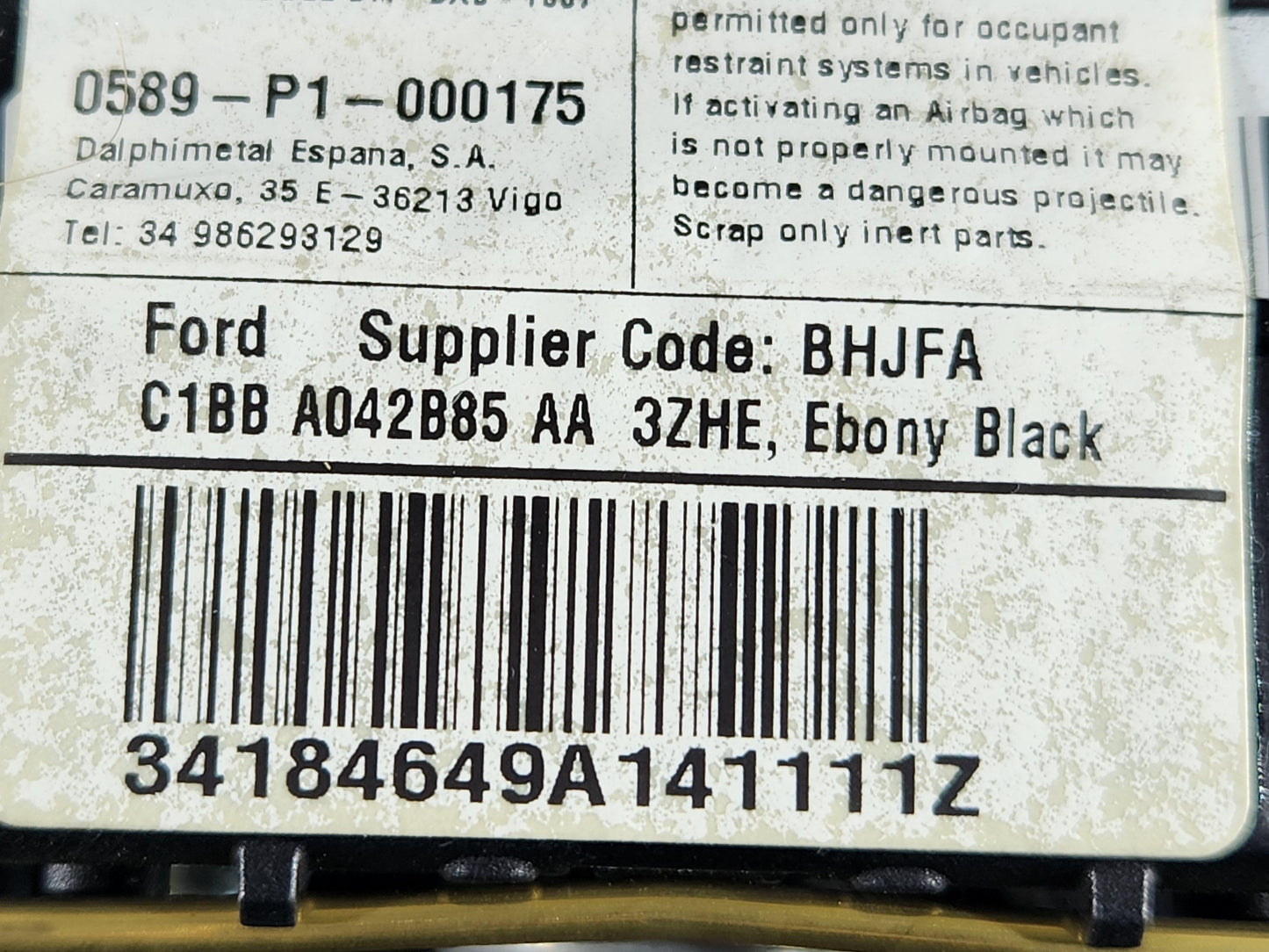 Ford Fiesta MK6 Steering Wheel Safety Bag C1BB-A042B85-AA
