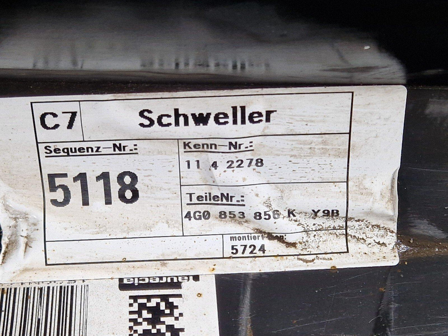 12-18 AUDI A6 C7 RIGHT DRIVER SIDE SKIRT 4G0853856K 4G0853860G BLACK LY9B