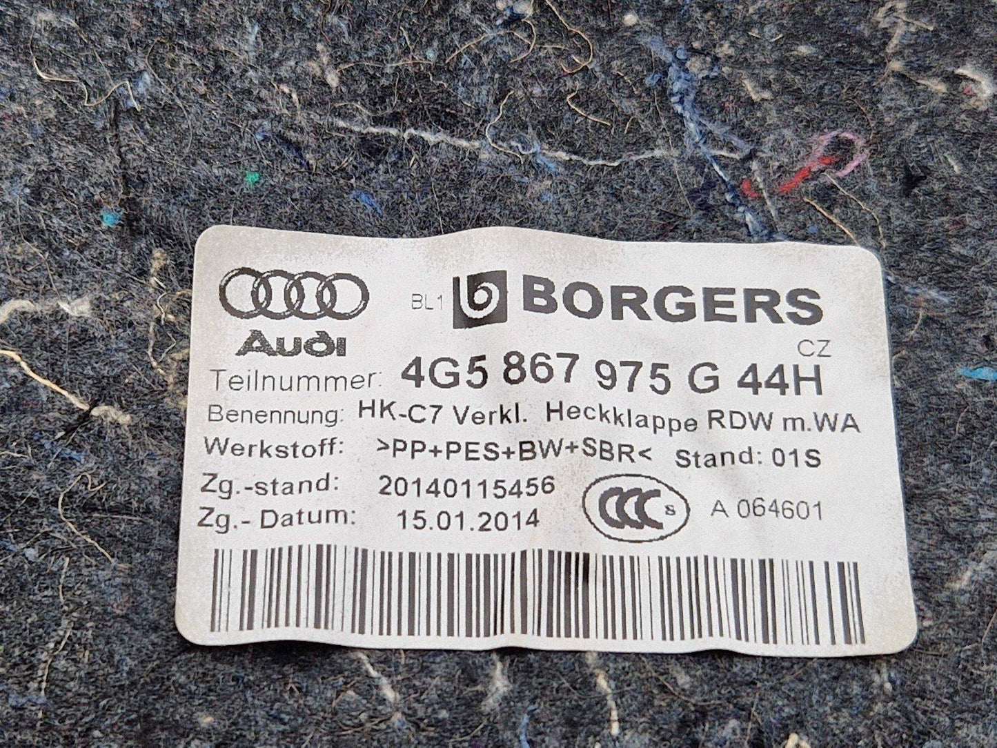 12-18 AUDI A6 C7 BOOT LID INNER TRIM COVER 4G5867975G