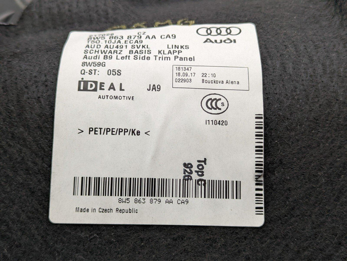 16-19 AUDI A4 B9 GENUINE REAR PASSENGER SIDE BOOT TRIM PANEL 8W5863879AA