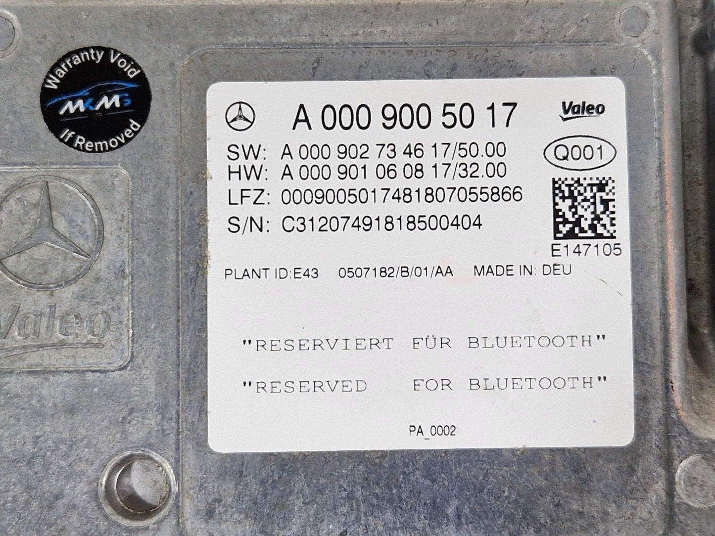 18-ON MERCEDES BENZ SPRINTER W907 GENUINE BLUETOOTH ECU A0009005017