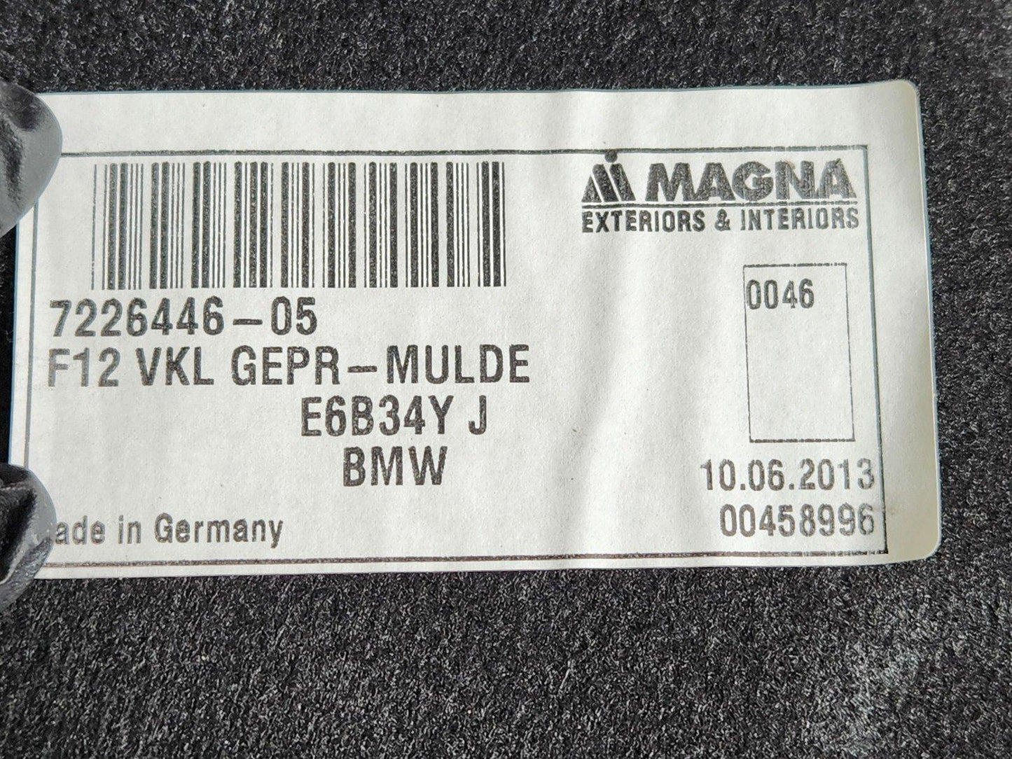 11-18 BMW 6 SERIES F06 F13 OEM TRUNK TRIM INDENTATION FLOOR TRIM PANEL 7226446