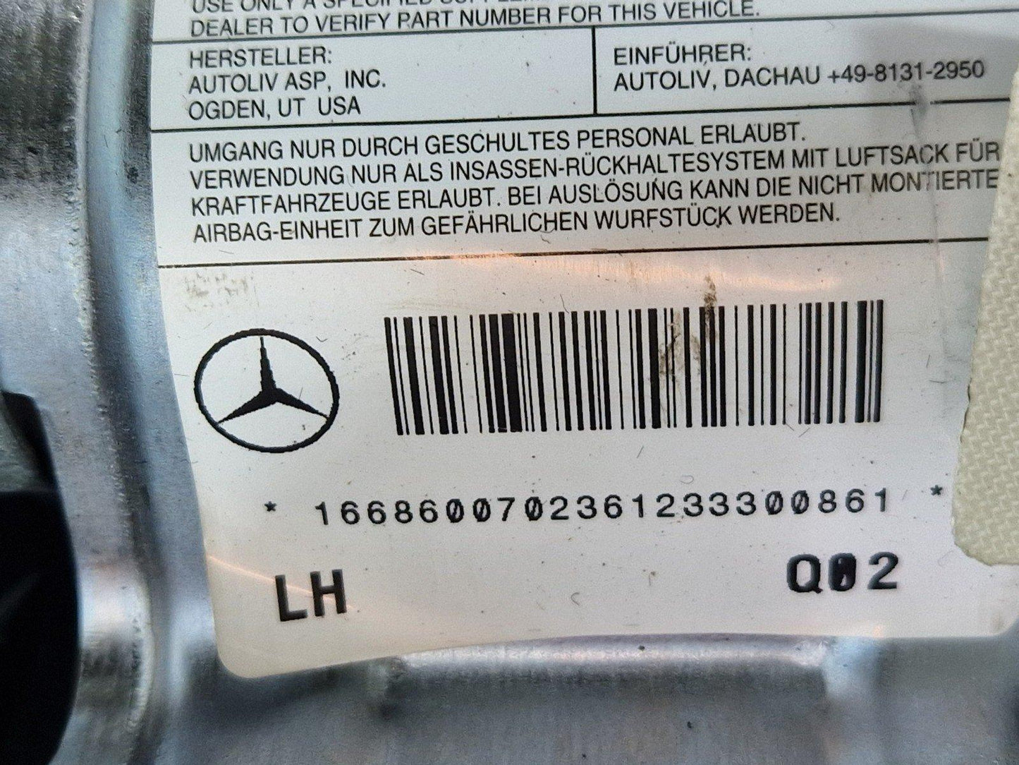 11-19 MERCEDES BENZ ML W166 A!R BAG ROOF CURTAIN LEFT PASSENGER SIDE 1668600702