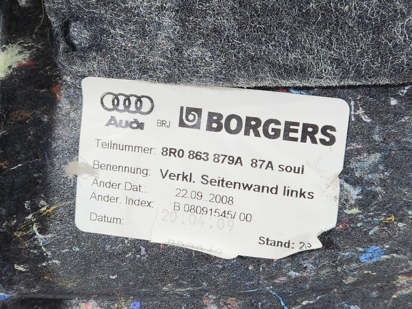 Audi Q5 8R SUV Genuine Left N/S Boot Luggage Compartment Trim 8R0863879A