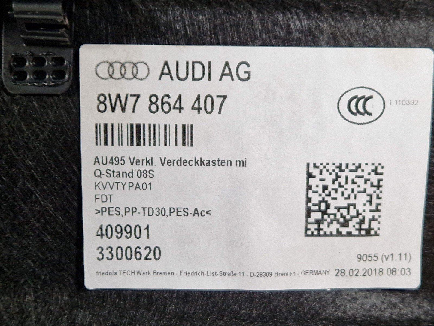 16-24 AUDI A5 F5 S-LINE CONVERTIBLE TRUNK TRIM FOR ROOF BOX 8W7864407