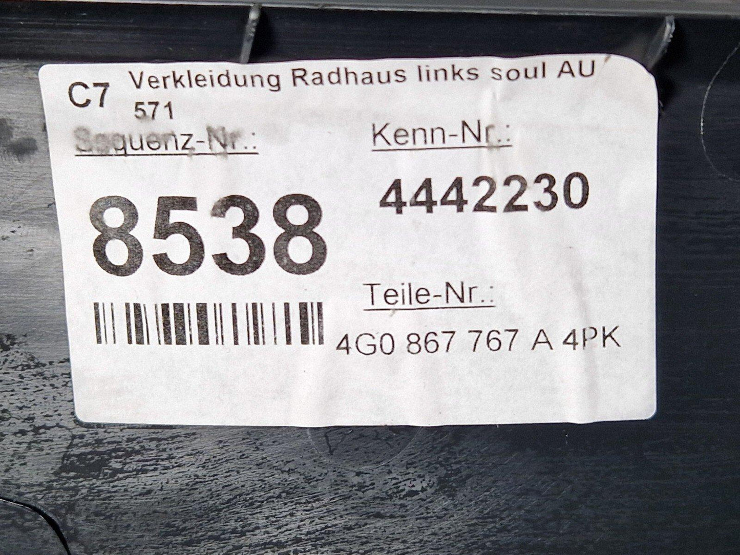 12-18 AUDI A6 C7 GENUINE REAR LEFT LOWER C PILLAR TRIM BLACK 4G0867767A