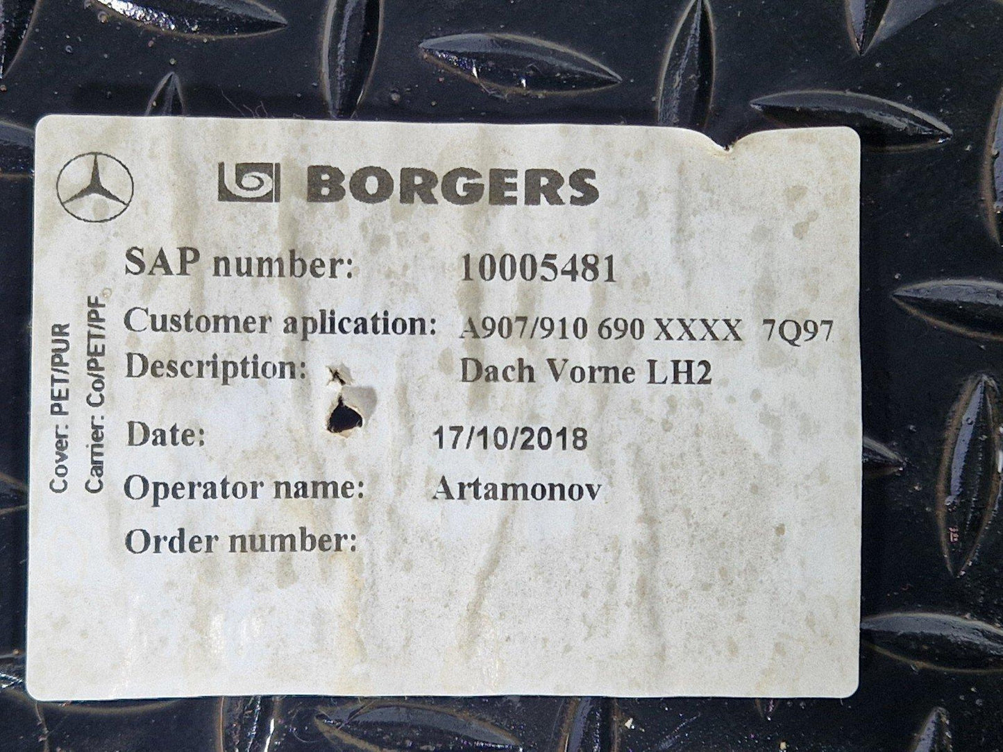 18-ON MERCEDES BENZ SPRINTER W907 W910 HEAD ROOF LINER A9076900100 A9106902902