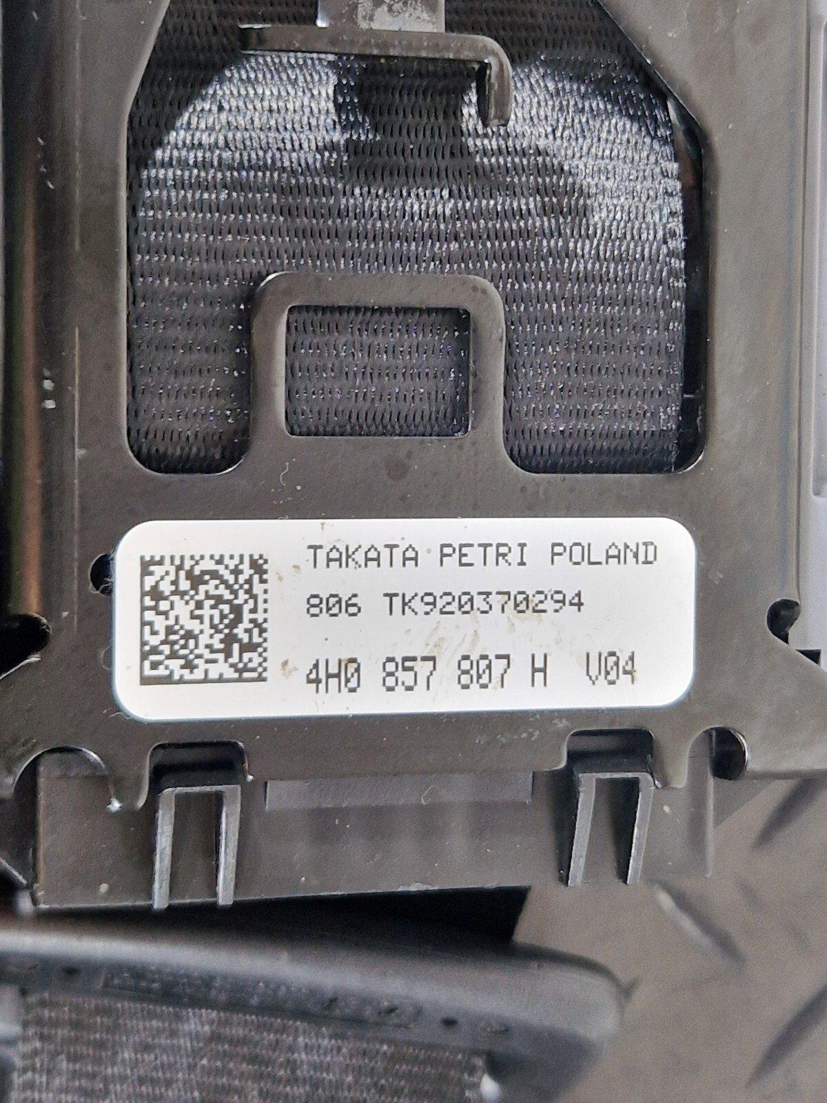 10-17 AUDI A8 4H REAR MIDDLE CENTER SEAT BELT 4H0857737A 4H0857807H