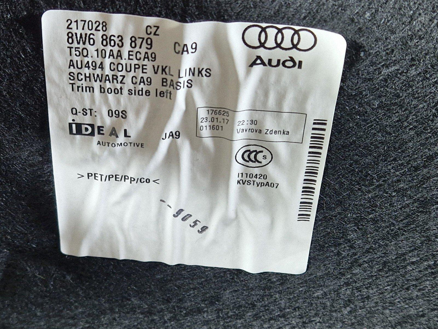 16-24 AUDI A5 F5 COUPE REAR LEFT BOOT SIDE COMPARTMENT PANEL TRIM 8W6863879
