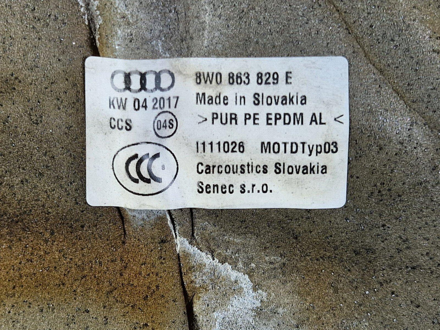 16-24 AUDI A5 F5 COUPE OEM THERMAL PROTECTION 8W0863829E