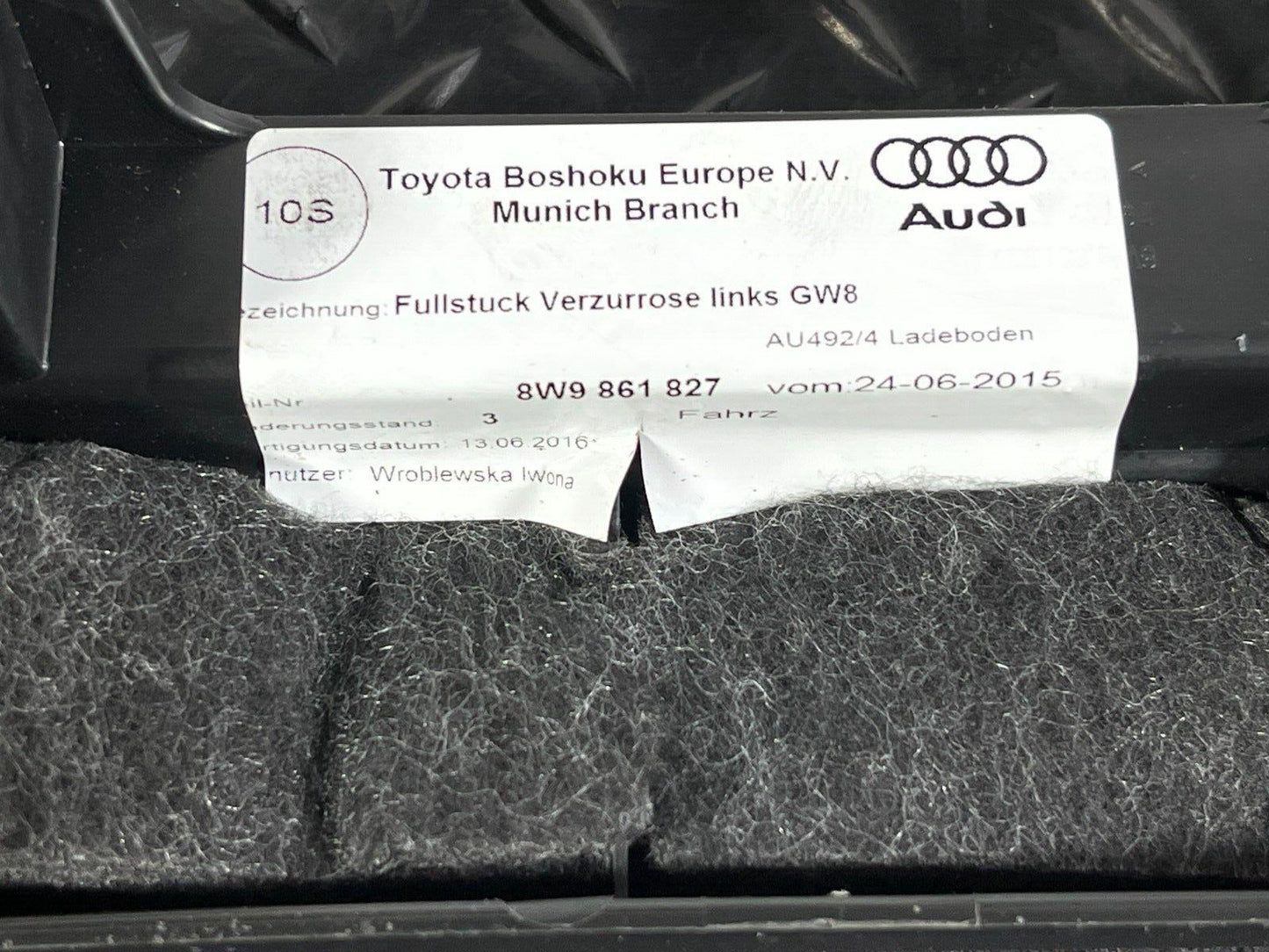 16-19 AUDI A4 B9 GENUINE REAR LEFT BOOT INTERIOR FLOOR TRIM PANEL 8W9861827