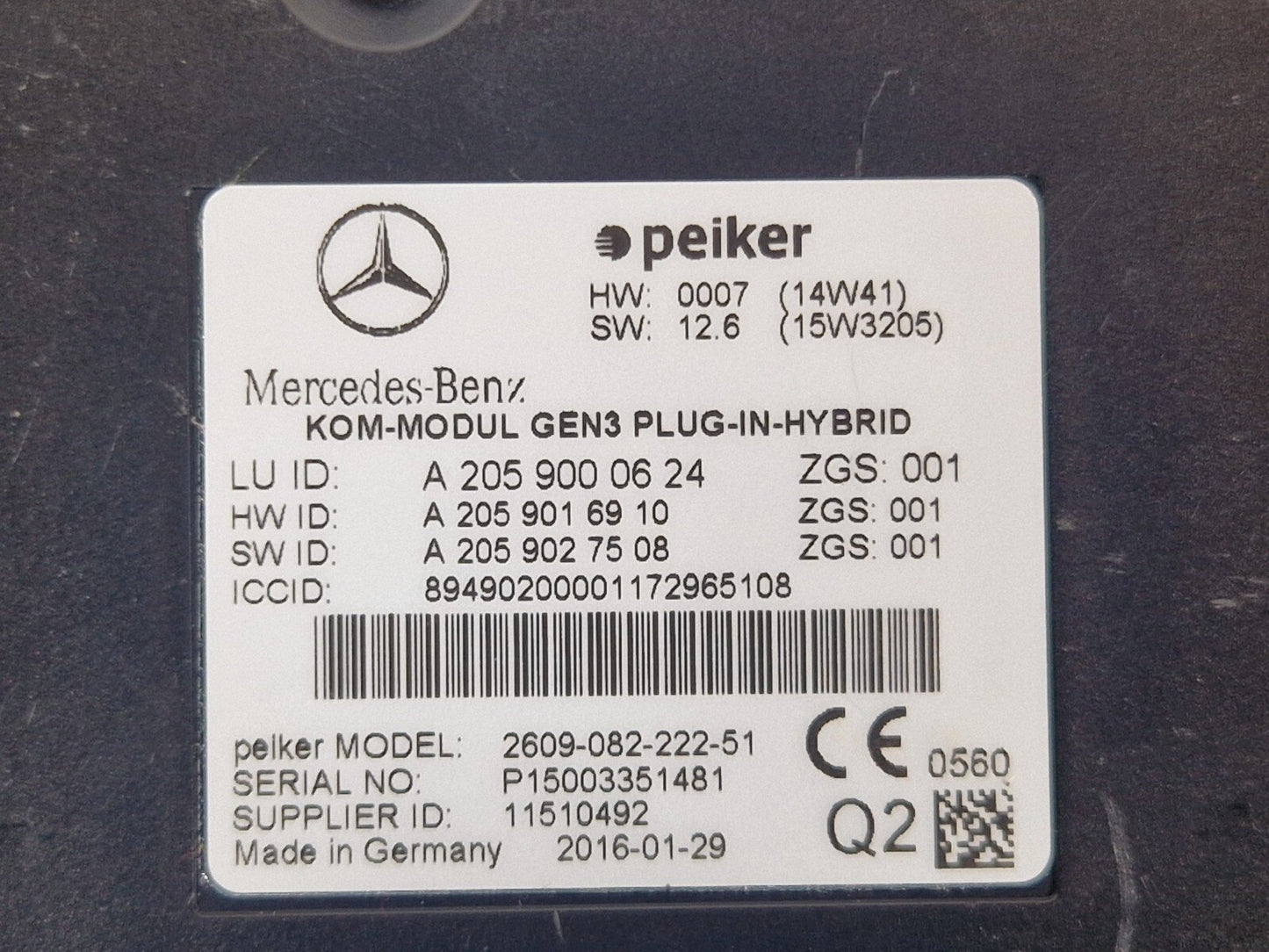 14-21 MERCEDES BENZ C350e W205 GEN3 PLUG-IN-HYBRID ECU A2059000624