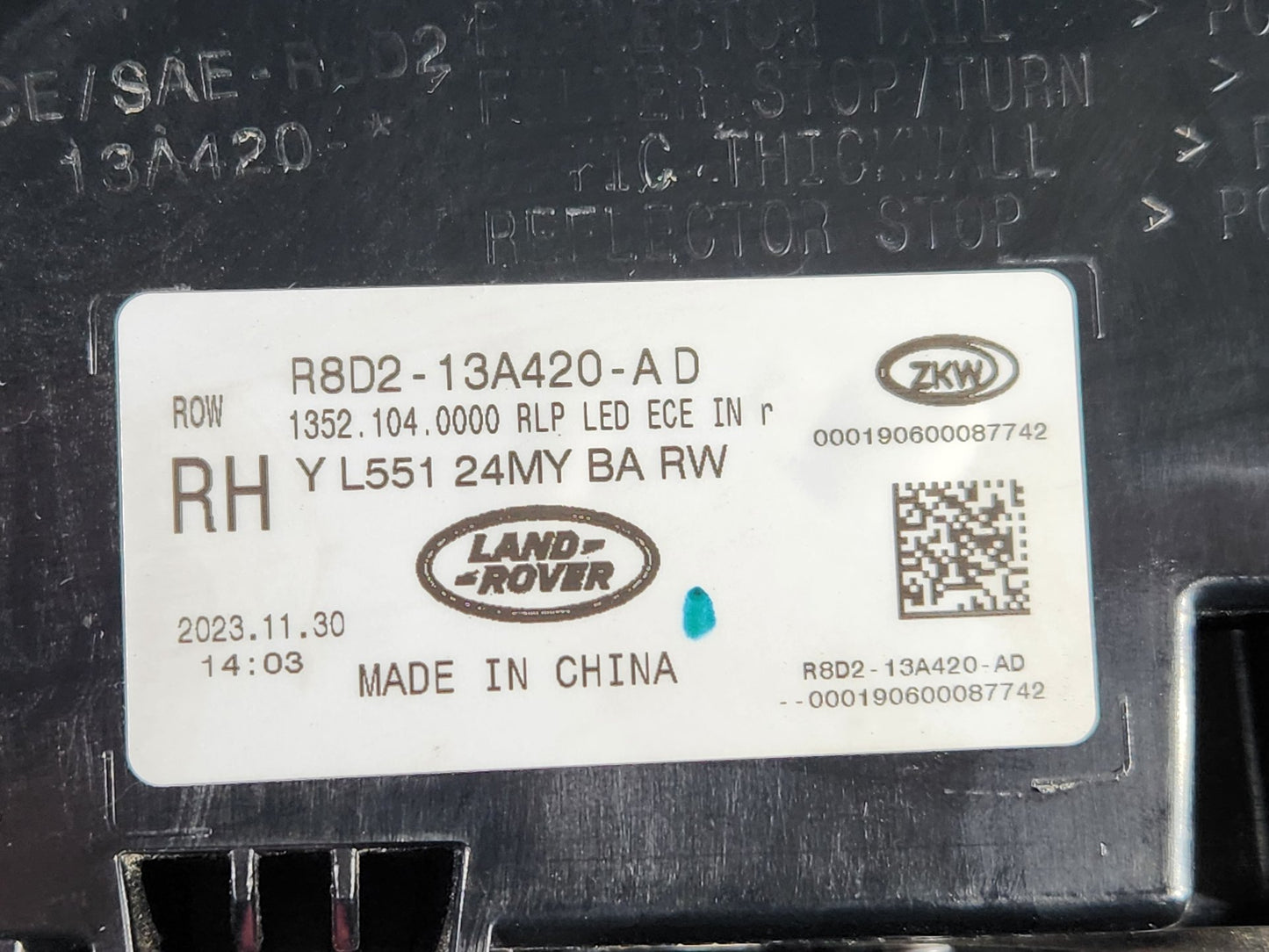 2019 - 2025 Range Rover Evoque L551 Rear Right O/S Tailgate Light R8D2-13A420-AD