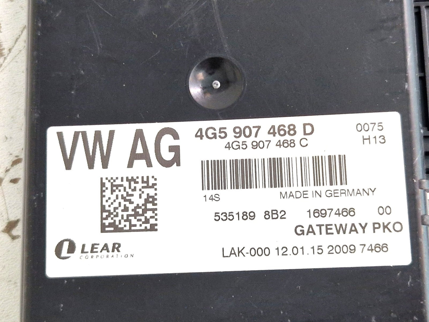 12-18 AUDI A6 C7 2.0 DIESEL CNHA/CNH GATEWAY CONTROL MODULE ECU 4G5907468C