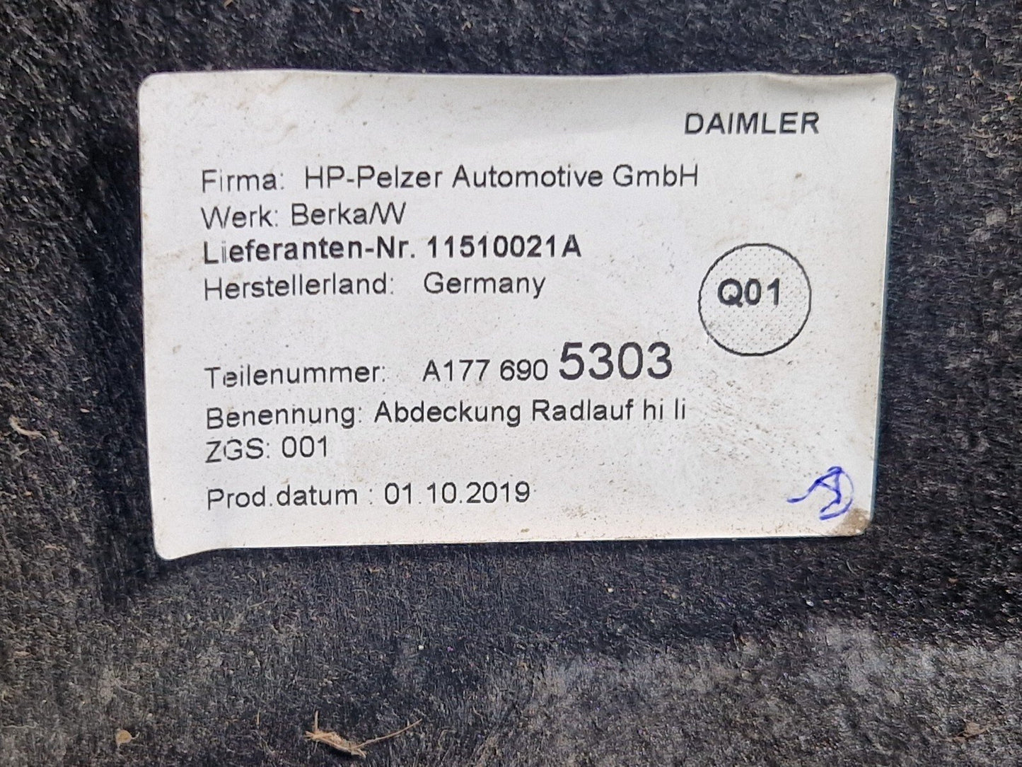 18-ON MERCEDES A CLASS W177 REAR LEFT N/S/R GENUINE WHEEL ARCH LINER A1776905303