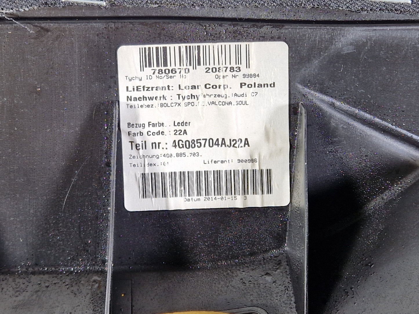 10-18 AUDI A7 4G S-LINE REAR SEAT BOLSTER DRIVER SIDE RIGHT 4G085704A