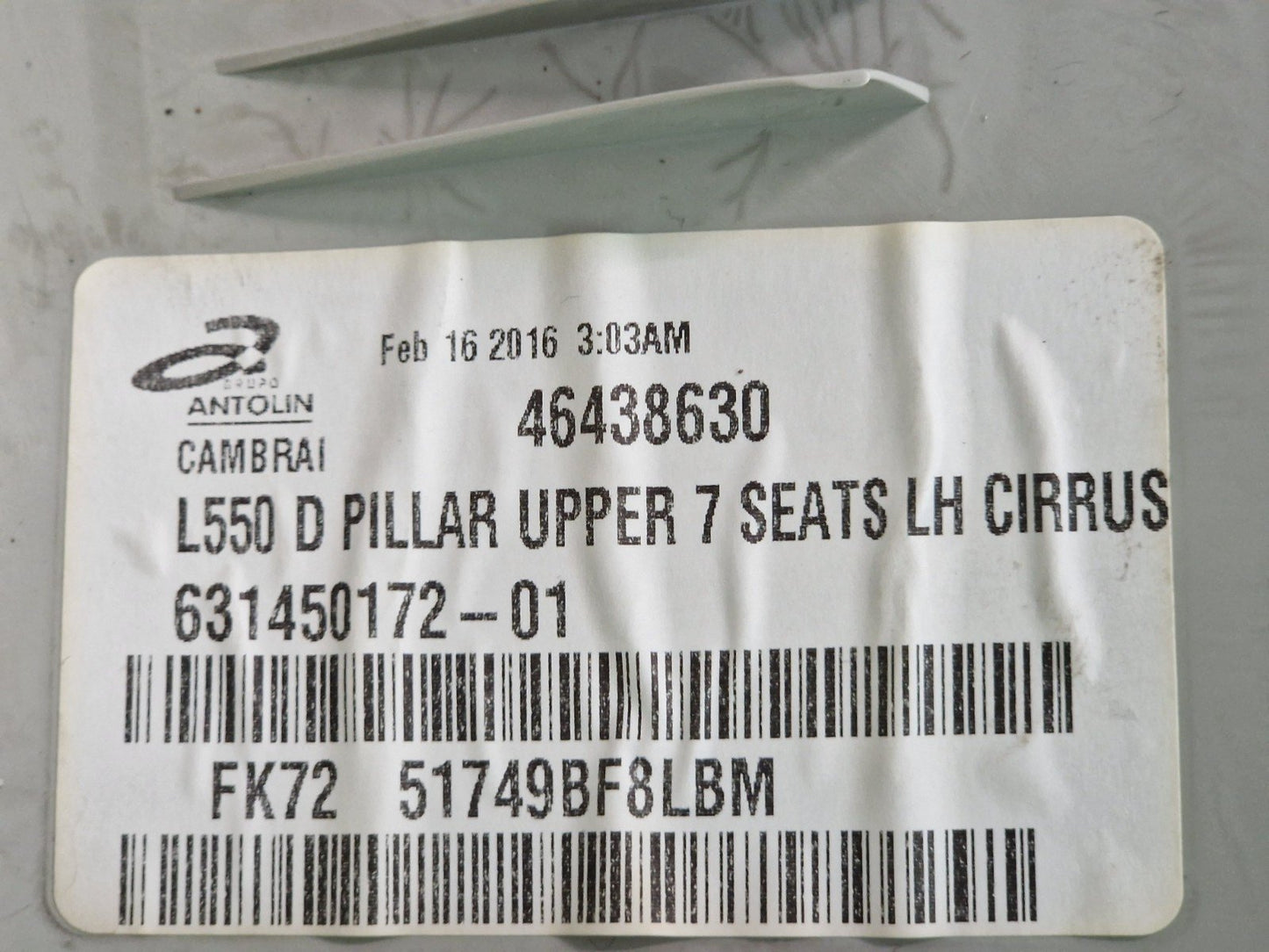 14-19 LAND ROVER L550 DISCOVERY PASSENGER SIDE D PILLAR TRIM FK7251749BF8LBM