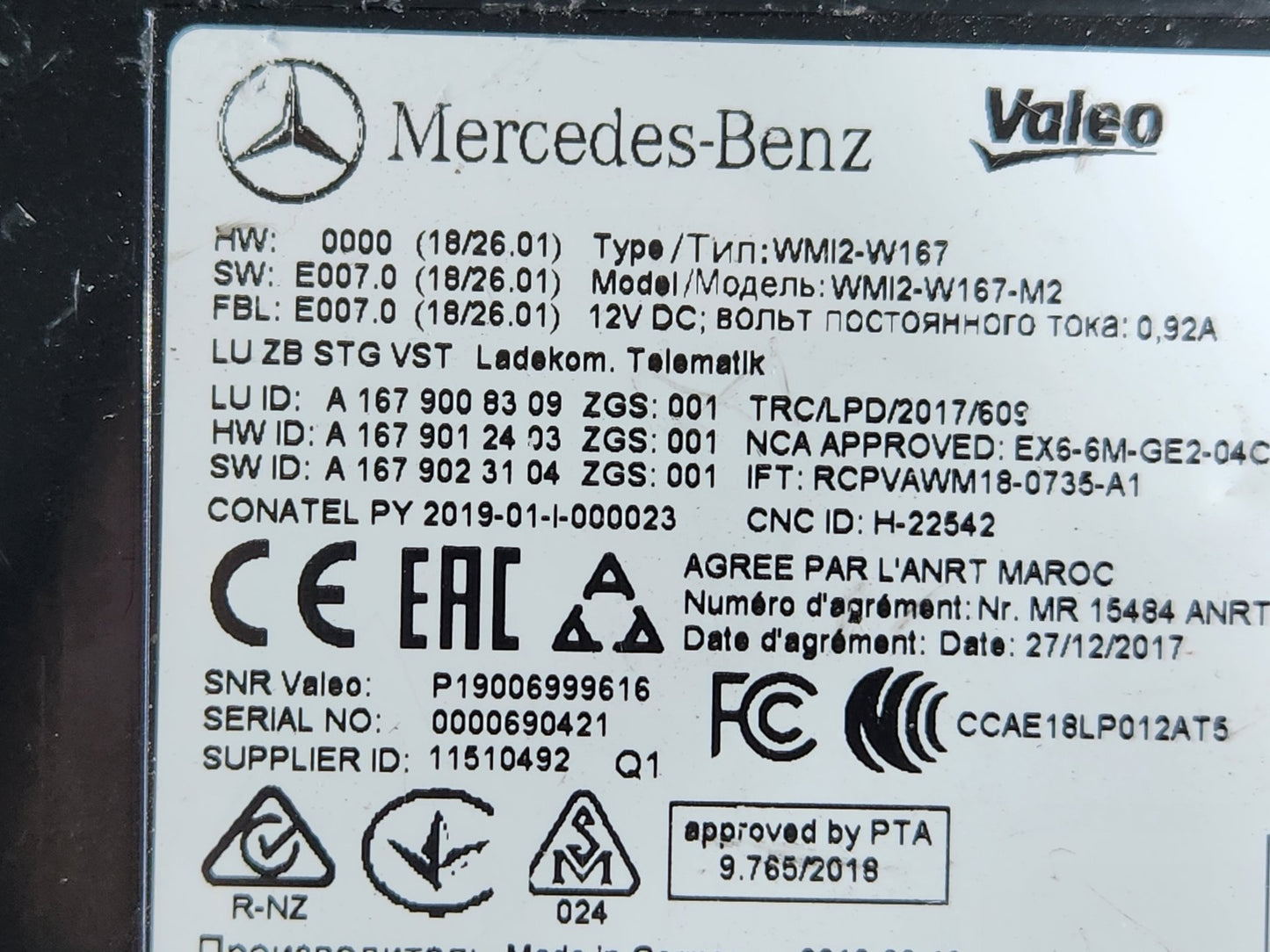 18-ON MERCEDES BENZ A CLASS W177 TELEMATIC CONTROL MODULE A1679008309