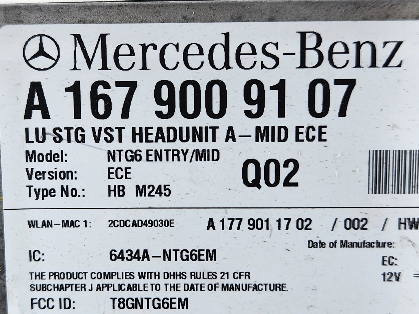 Mercedes-Benz A-Class W177 Genuine Radio Stereo Head Unit A1679009107