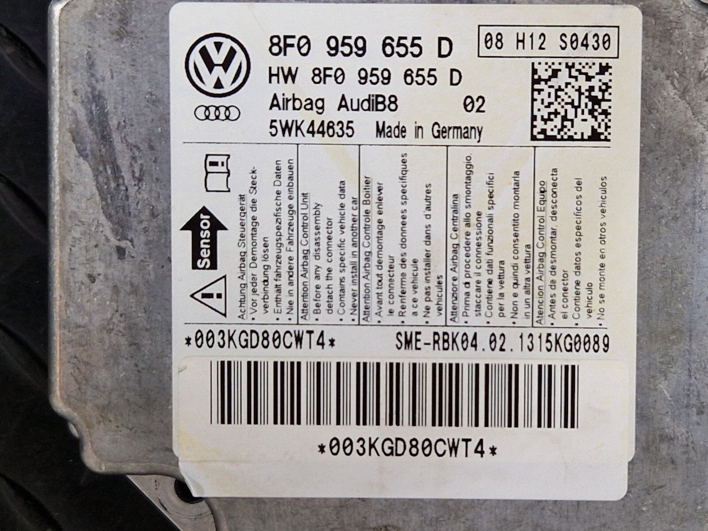 12-17 AUDI S5 CONVERTIBLE GENUINE AIR BAG CONTROL MODULE ECU 8F0959655D
