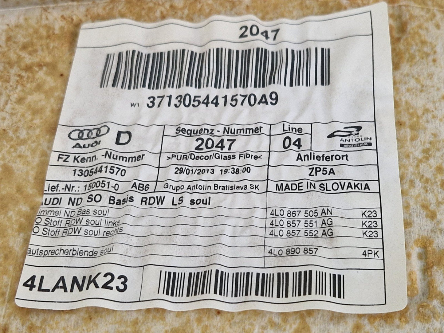 10-15 AUDI Q7 4L LINE SOUL BLACK ROOF HEAD LINING 4L0867505AN