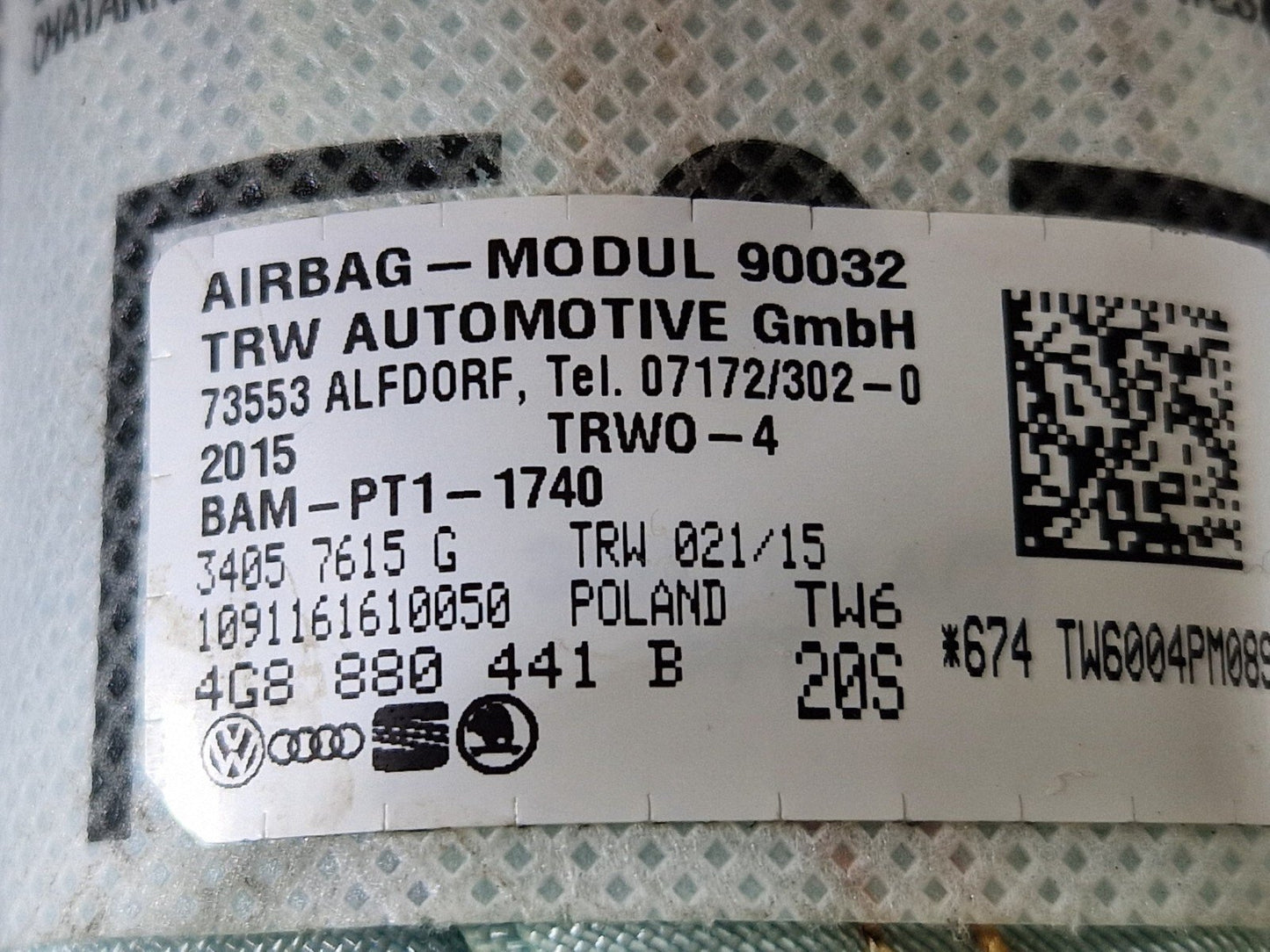 12-18 AUDI A6 C7 REAR LEFT PASSENGER SIDE SEAT SAFETY BAG 4G8880441B