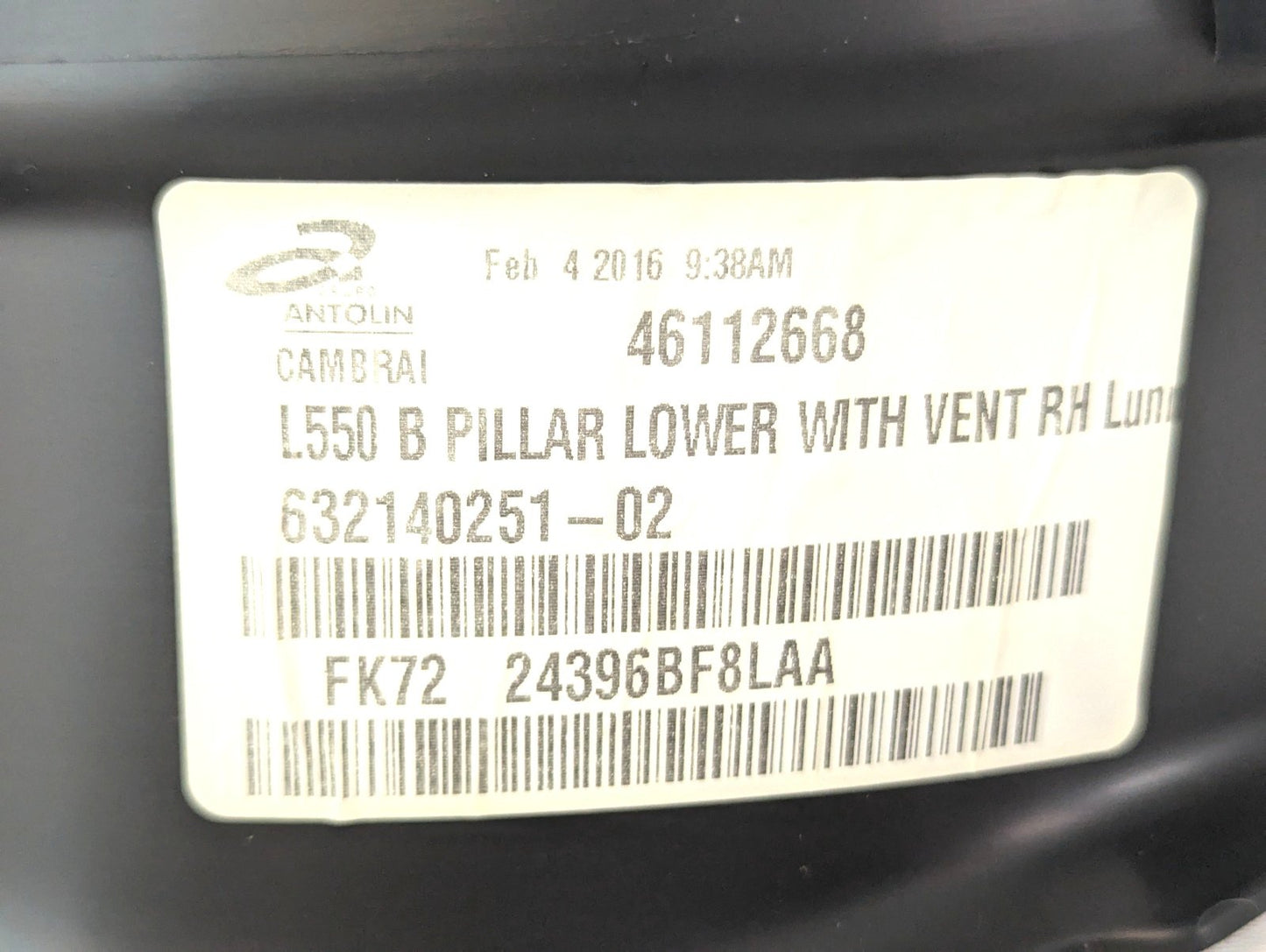 14-19 LAND ROVER L550 DISCOVERY SPORT DRIVER SIDE B PILLAR PANEL FK72018B04A