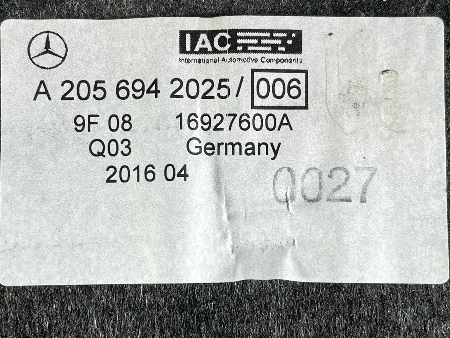 14-21 MERCEDES BENZ C350e W205 GENUINE REAR TAILGATE BOOT COVER TRIM A2056942025
