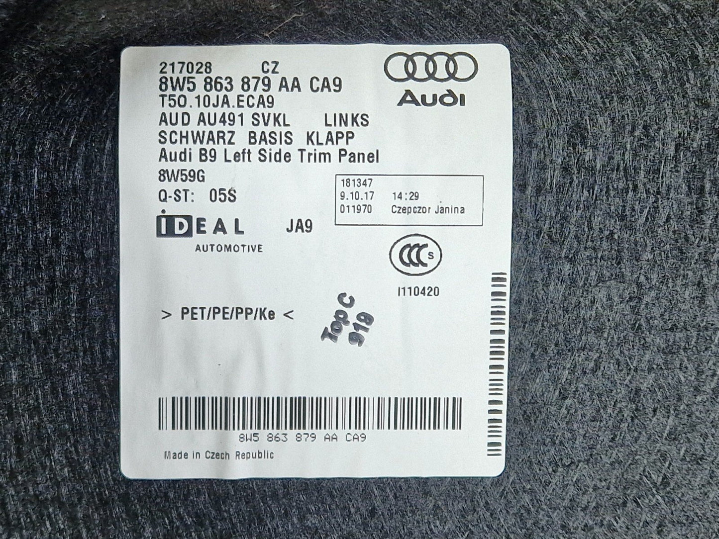 16-19 AUDI A4 B9 GENUINE OEM LEFT N/S REAR INTERIOR BOOT TRIM PANEL 8W5863879AA