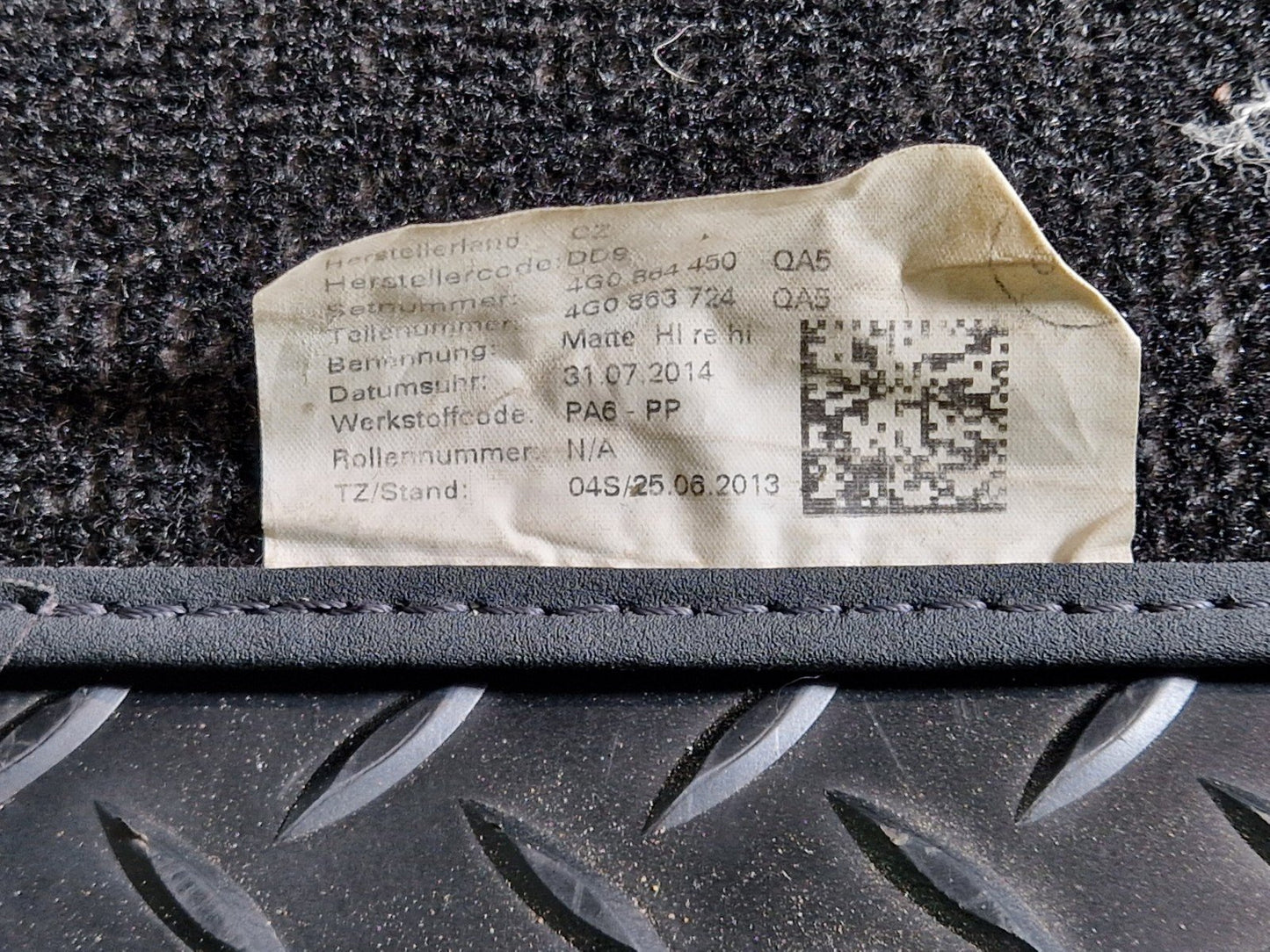 2014-2018 GENUINE AUDI A6 A7 CARPET FLOOR MATS REAR SET 4G0864450
