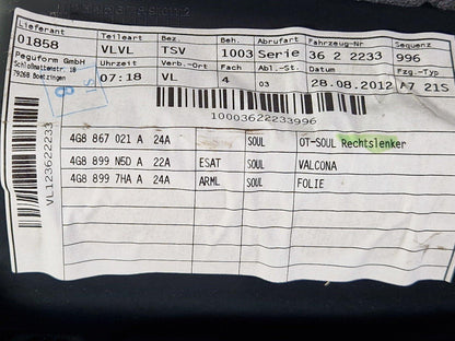 10-18 AUDI A7 4G S-LINE GENUINE PASSENGER SIDE FRONT DOOR CARD 4G8867105A