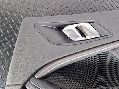 20-ON BMW 2 SERIES M-SPORT F44 REAR O/S LEATHER DOOR CARD PANEL BLUE STITCHING