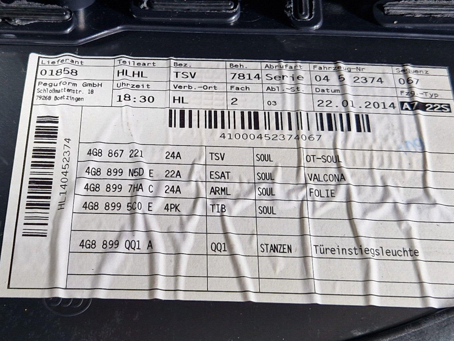 10-18 AUDI A7 4G S-LINE RHD REAR LEFT /PASSENGER NSR LEATHER DOOR CARD 4G8867305