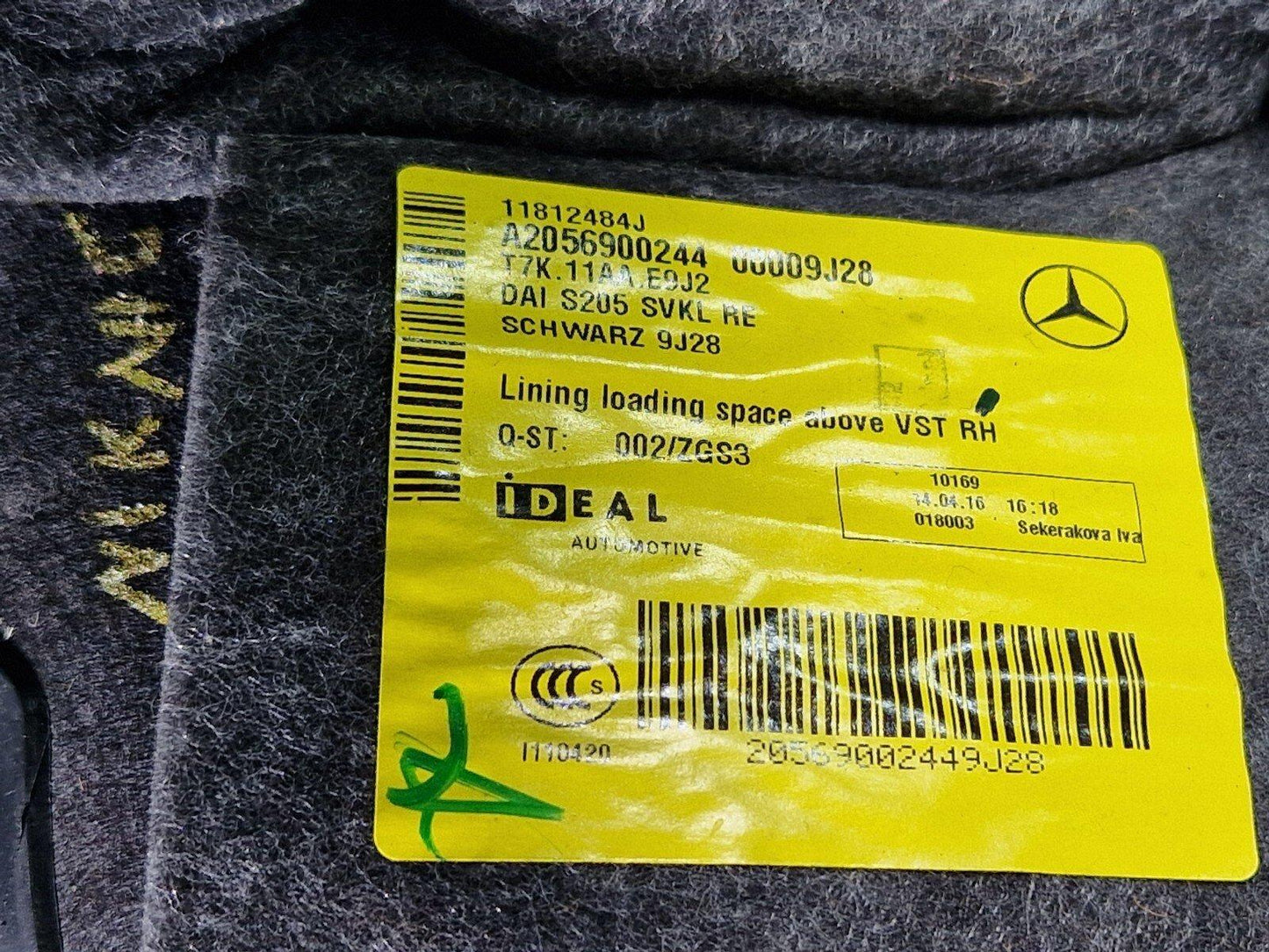 14-21 MERCEDES BENZ W205 ESTATE REAR RIGH BOOT TRUNK SIDE TRIM PANEL A2056900244