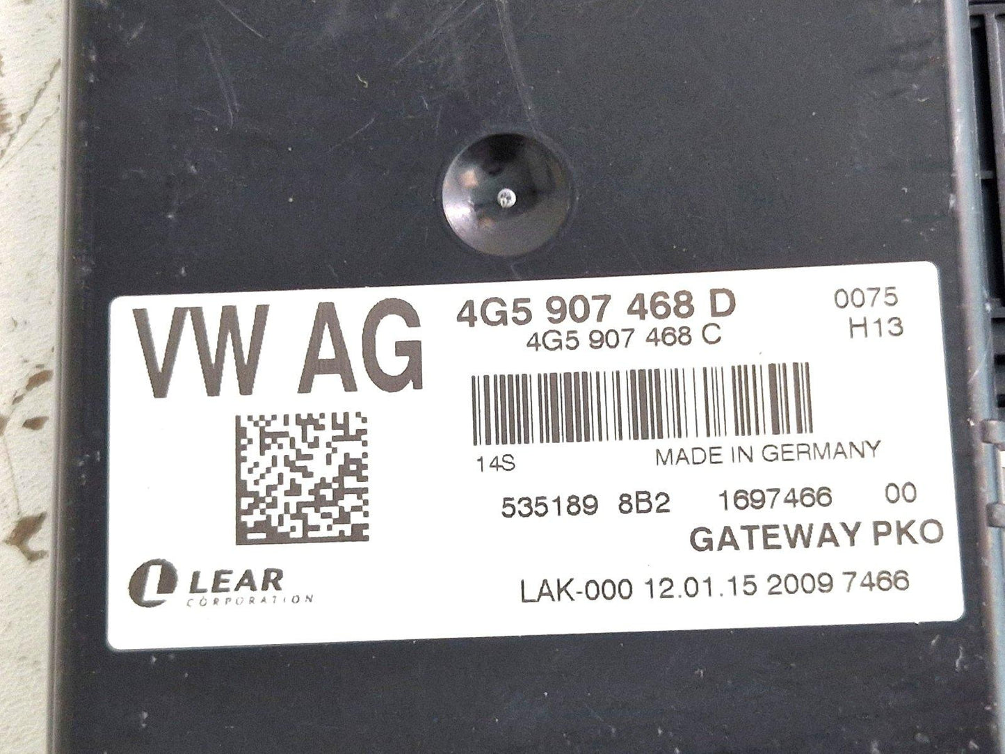 12-18 AUDI A6 C7 2.0 DIESEL CNHA/CNH GATEWAY CONTROL MODULE ECU 4G5907468C