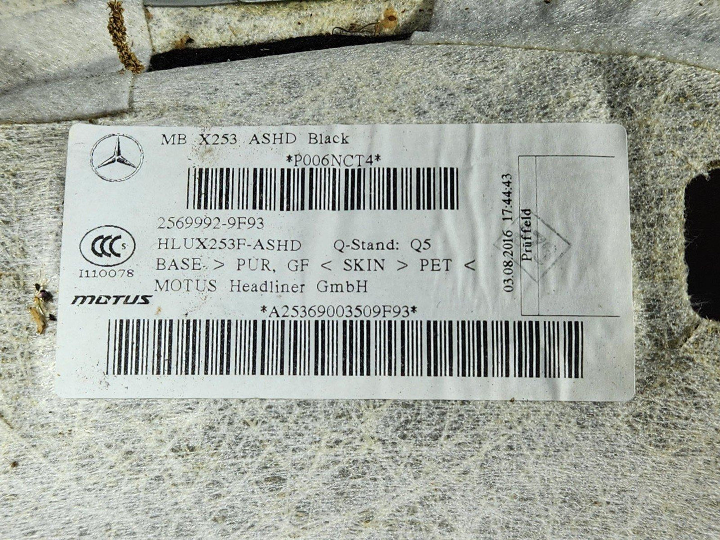 16-22 MERCEDES BENZ X253 GENUINE HEADLINER INTERIOR ROOF LINING IN BLACK