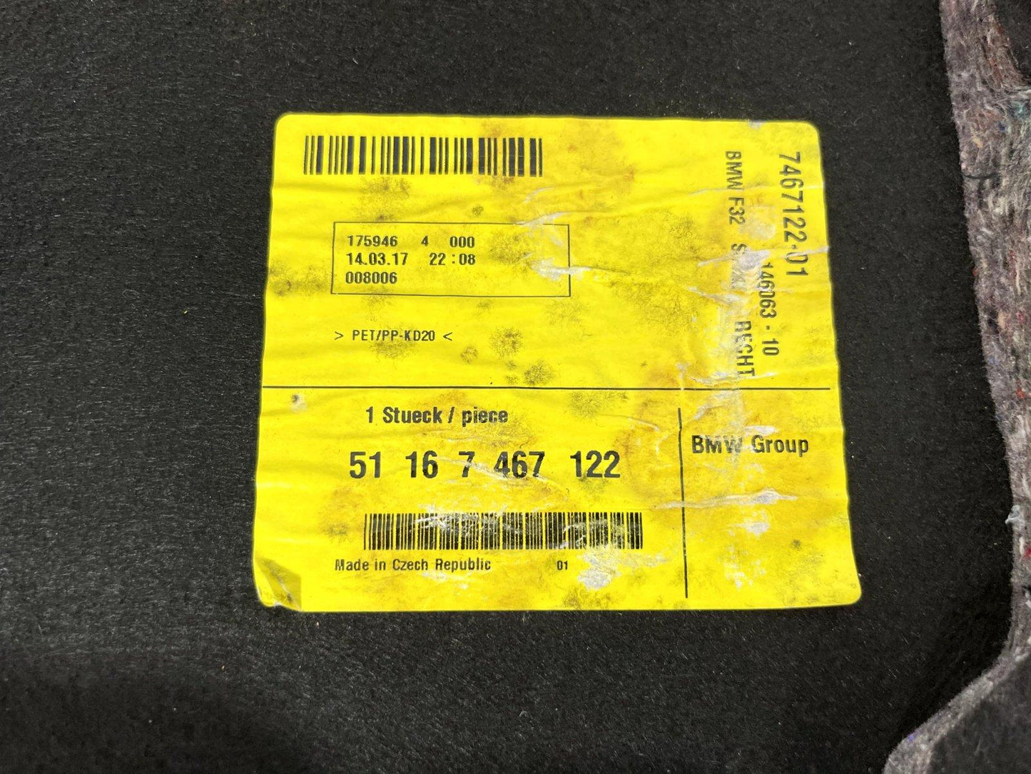 2017 BMW 4 SERIES F32 M-SPORT GENUINE REAR RIGHT BOOT SIDE PANEL 7467122