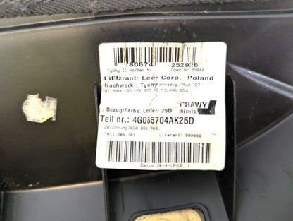 12-18 AUDI A6 C7 REAR SEAT BOLSTER DRIVER SIDE RIGHT 4G085704A