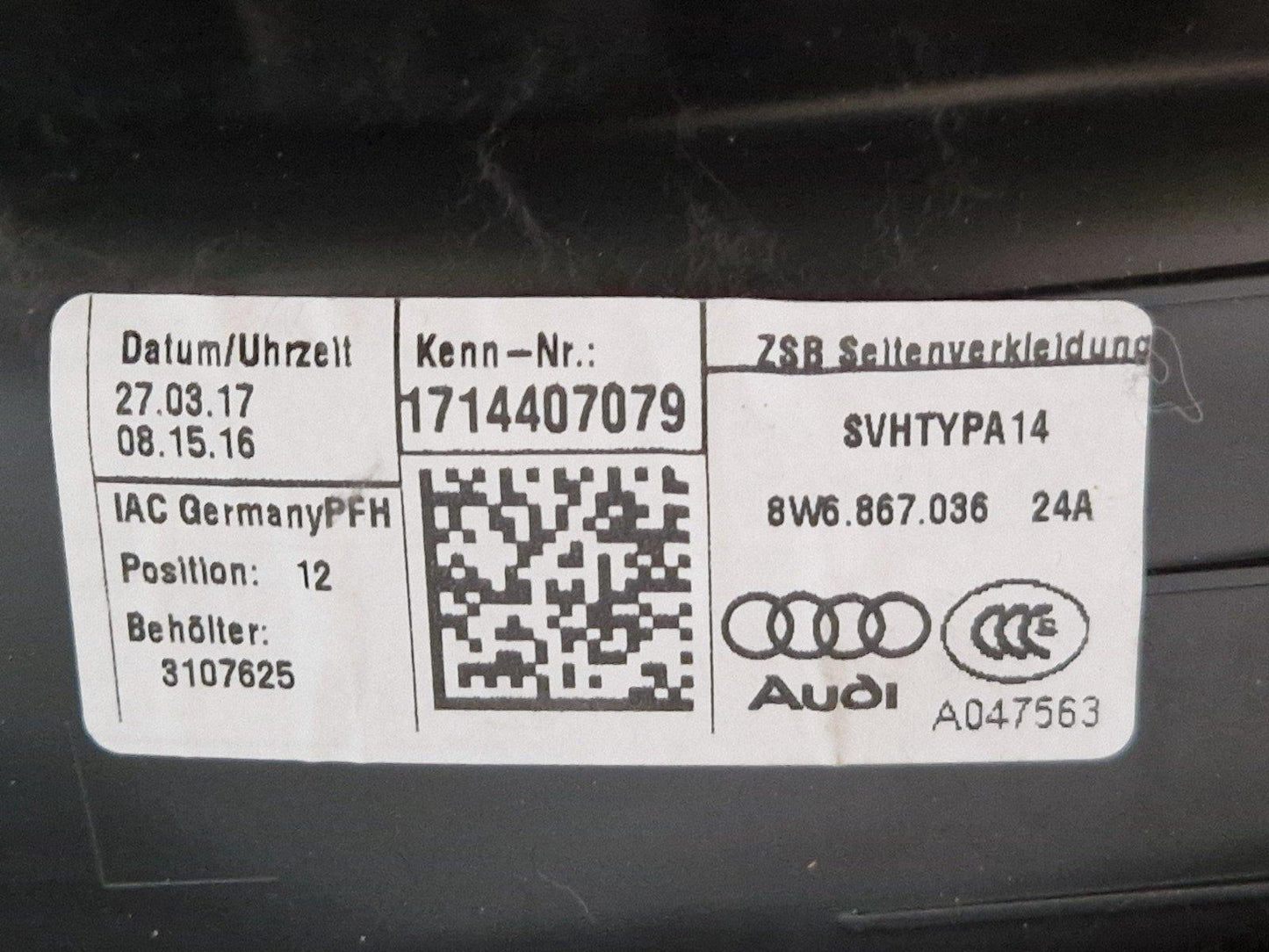 18-24 AUDI A5 F5 OEM REAR RIGHT SIDE QUARTER PANEL TRIM COVER 8W6868606