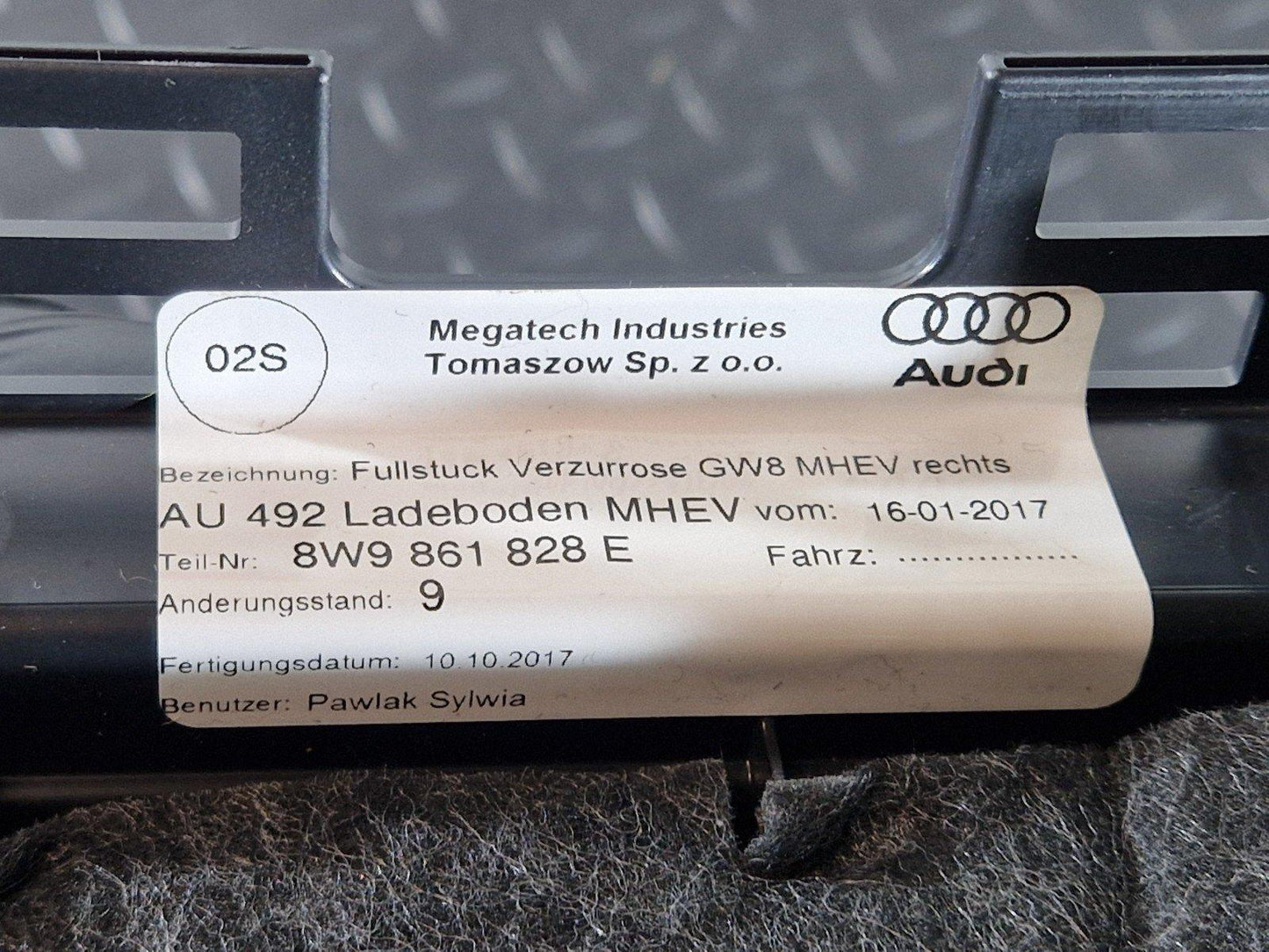 16-19 AUDI A4 B9 OEM RIGHT DRIVER SIDE REAR BOOT INTERIOR TRIM 8W9861828E