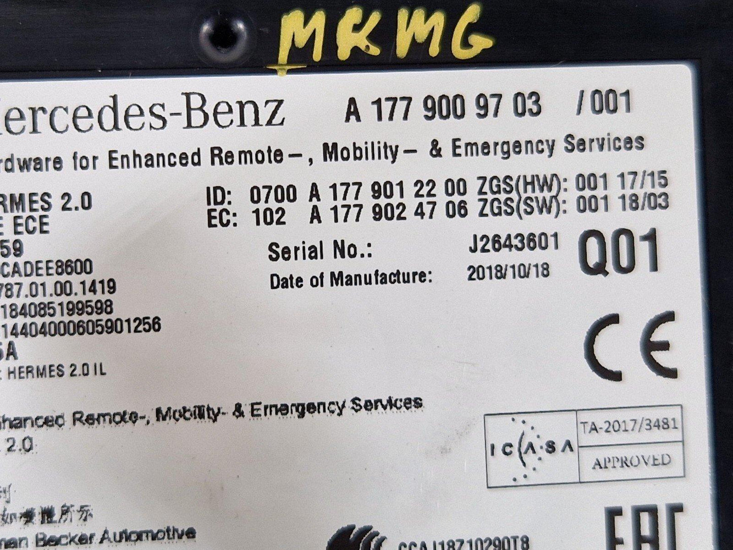 18-ON MERCEDES BENZ SPRINTER W907 W910 COMUNICATION CONTROL ECU A1779009703