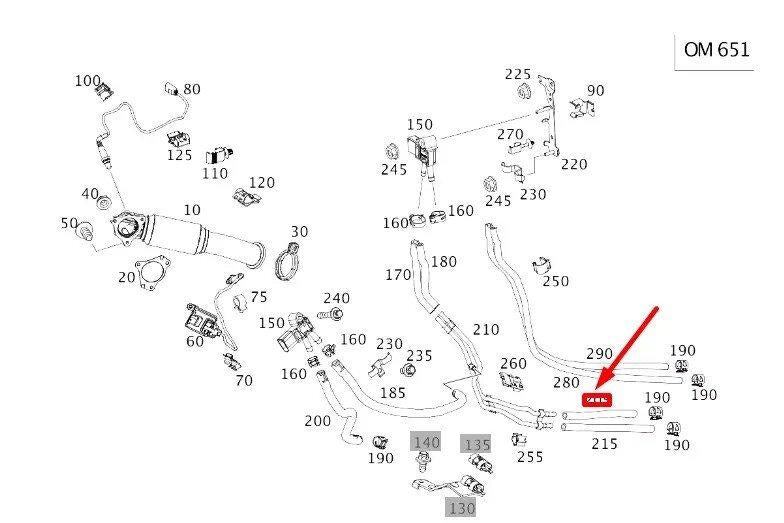 12-18 MERCEDES BENZ W176 W246 X117 X156 EXHAUST GAS HOSE A2464920659