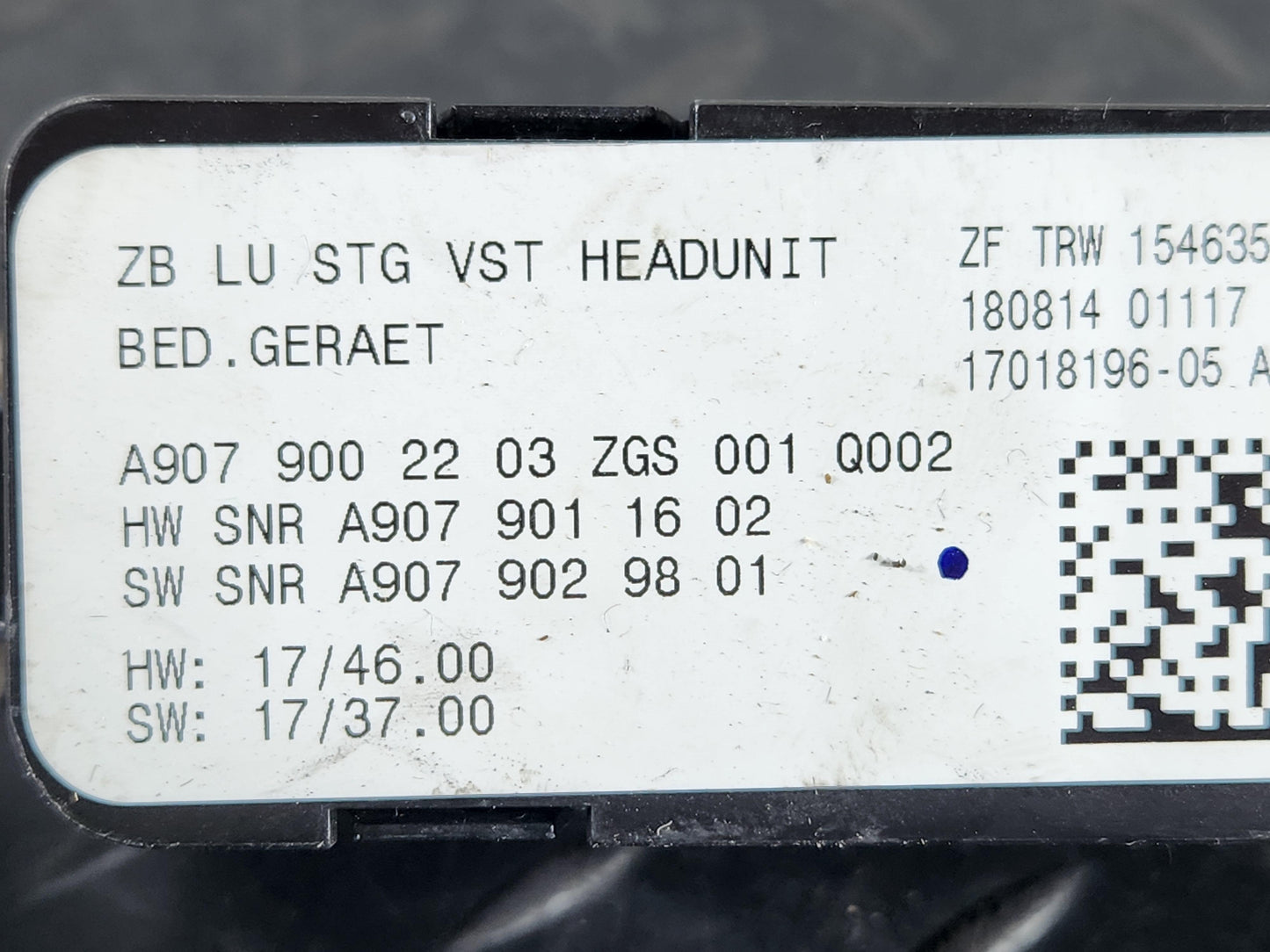 Mercedes Sprinter W907 Standard Cargo Van Radio Control Switch Panel A9079002203