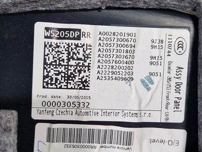 14-21 MERCEDES BENZ C300h W205 REAR DRIVER SIDE DOOR CARD PANEL A2057300694