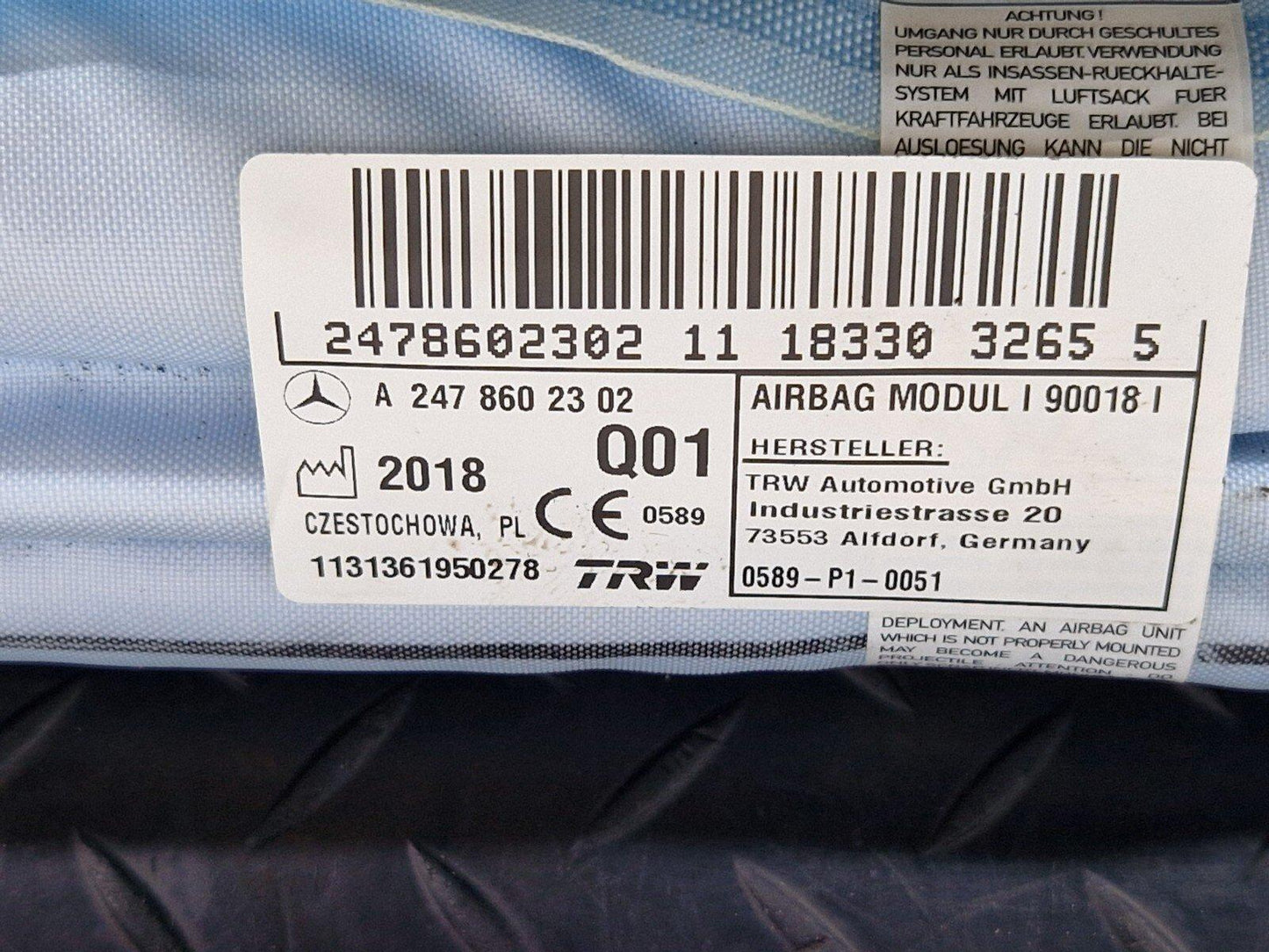 19-ON MERCEDES BENZ B CLASS W247 RIGHT DRIVER SIDE CURTAIN AIRBAG A2478602302