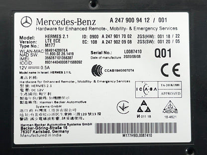 19-ON MERCEDES BENZ A CLASS BLUETOOTH CONTROL MODULE ECU A2479009412
