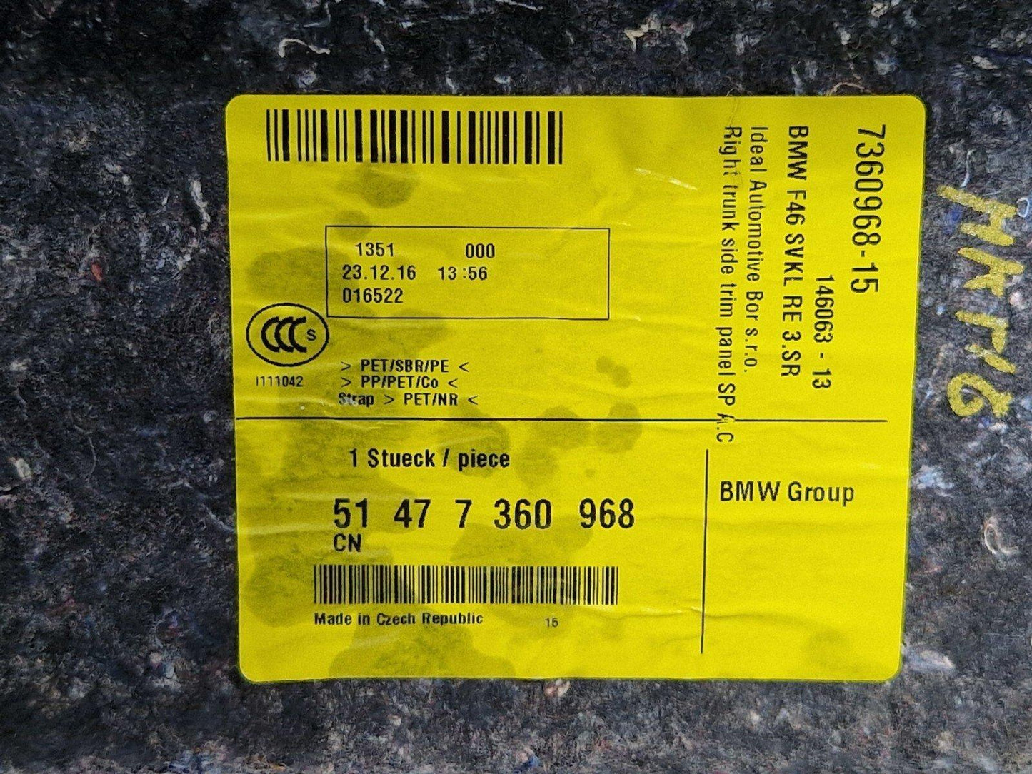 BMW 2 SERIES GRAN TOURER F46 GENUINE REAR RIGHT O/S BOOT SIDE PANEL TRIM 7360968