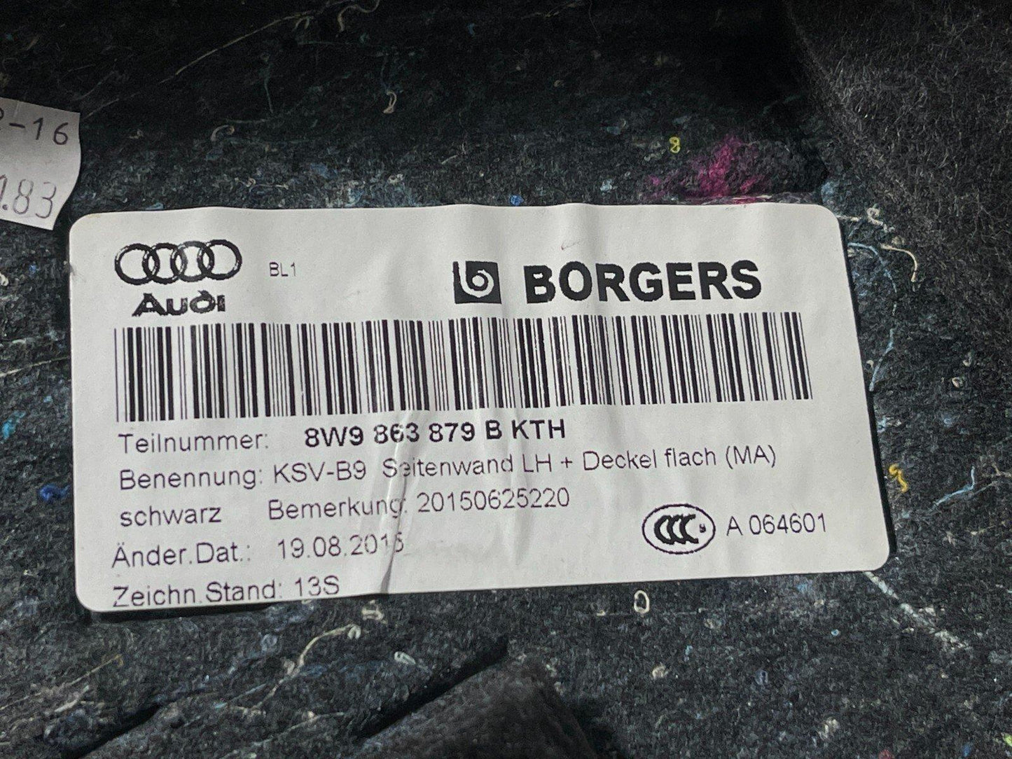 16-19 AUDI A4 B9 GENUINE REAR LEFT PASSANGER SIDE BOOT TRIM PANEL 8W9863879
