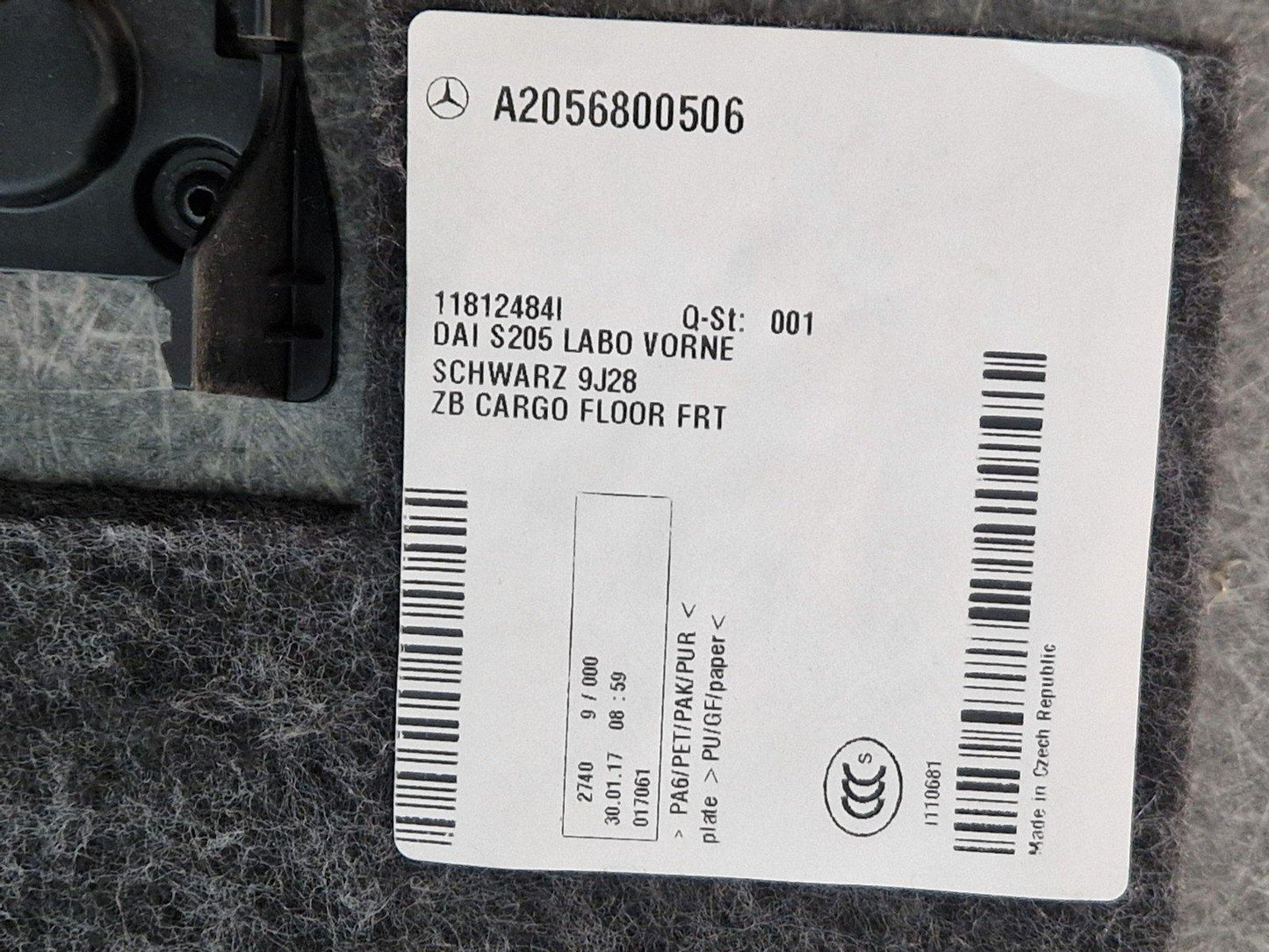 14-21 MERCEDES BENZ C200d W205 OEM FLOOR PANEL MAT LINER CARPET A2056800506